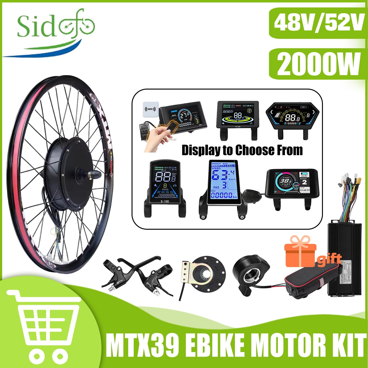 Gearless Hub Motor Conversion Kit 2000W With Display - MTX39 48V/52V 2000W Vorne Hinten Nabenmotor
