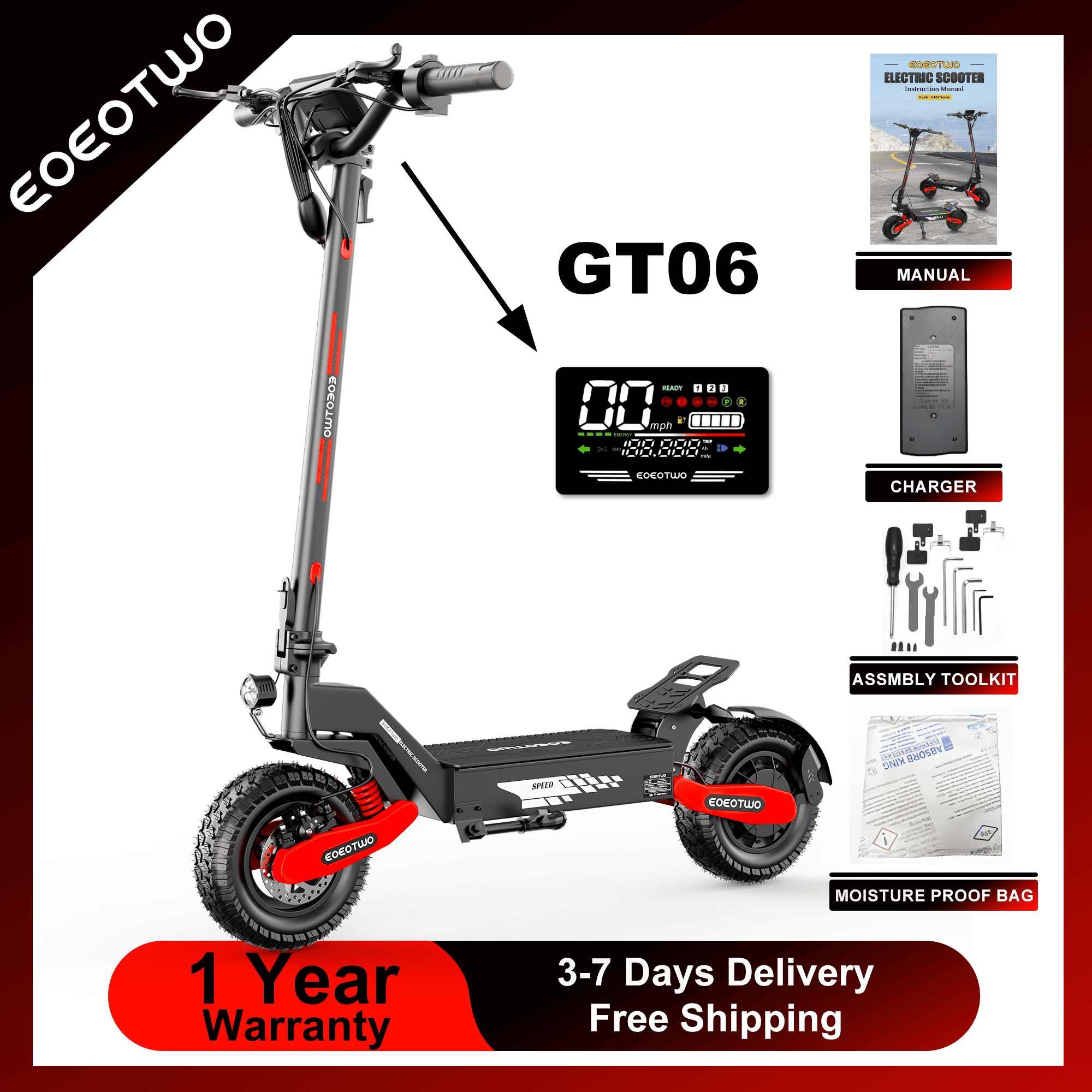 Dual Motor Ebike Kit 2000W - EOEOTWO GT06 Elektroroller für Erwachsene, 1200W